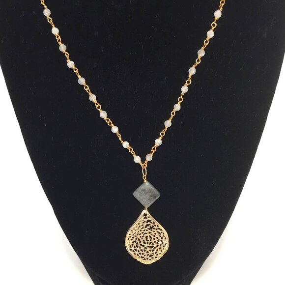 Wire wrapped Moonstone Necklace With Drop - Picture 1 of 4